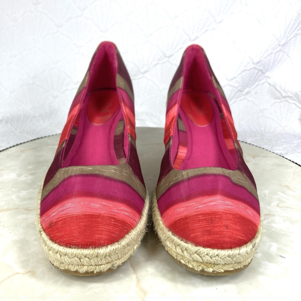 Soft Style Striped Espadrille Wedge Pump Women 8.5 Pink Red Coastal Comfort New - Picture 3 of 14